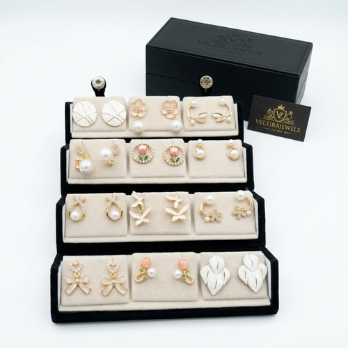 12 pairs jhumka with folding box - Korean Earrings Combo
