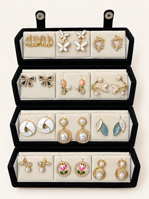 12 pairs jhumka with folding box - Korean Earrings Combo
