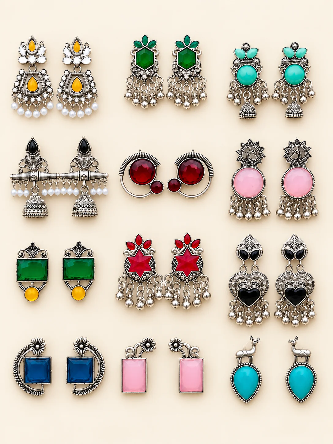 12-Pair Multicolor Oxidized Earrings Set