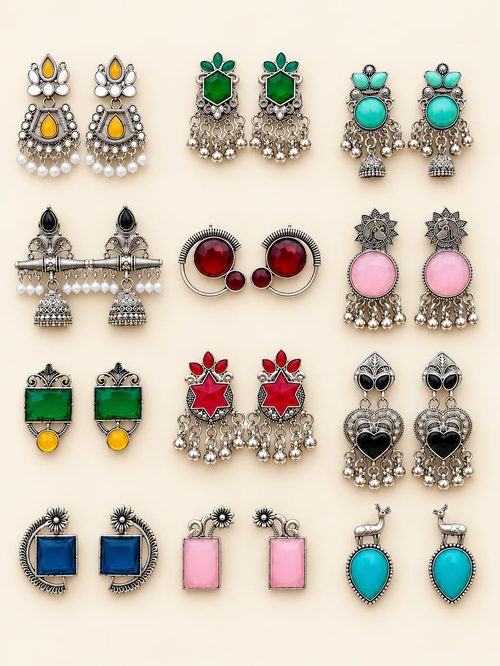 12-Pair Multicolor Oxidized Earrings Set
