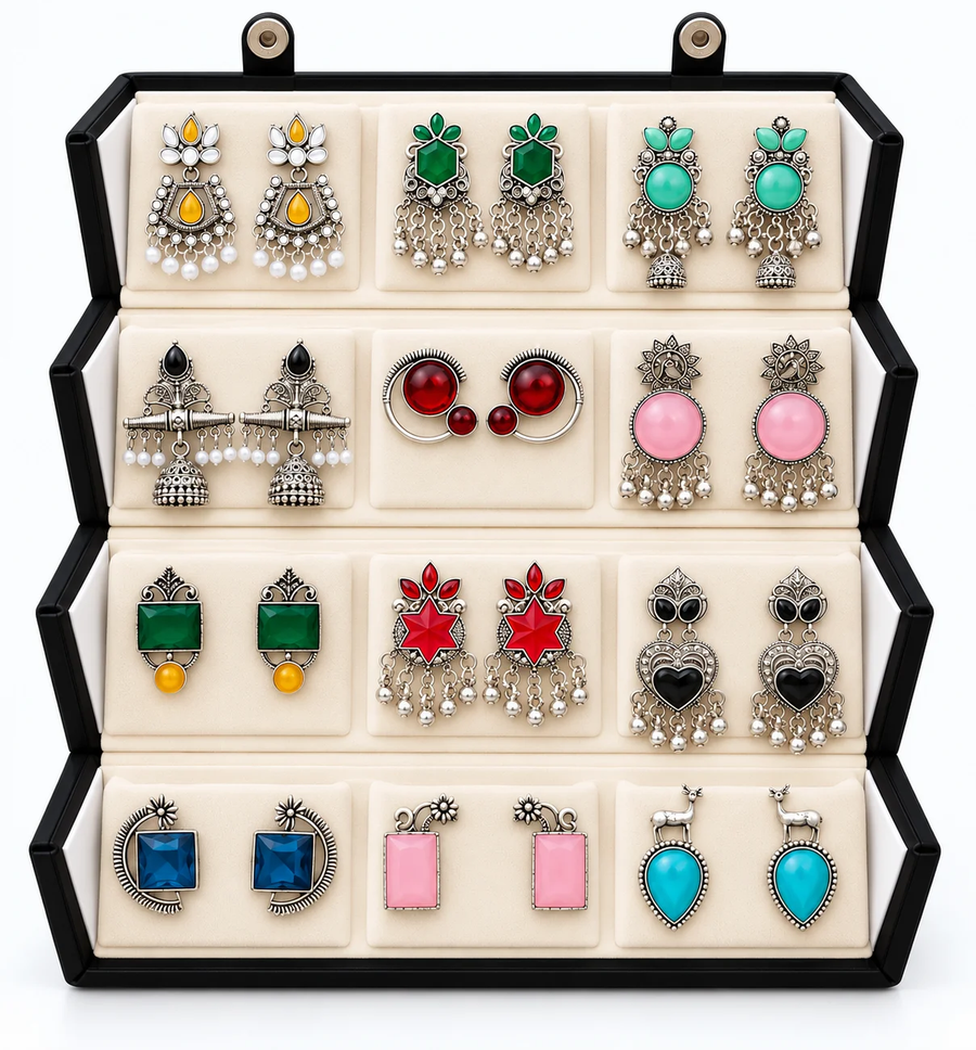 12-Pair Multicolor Oxidized Earrings Set