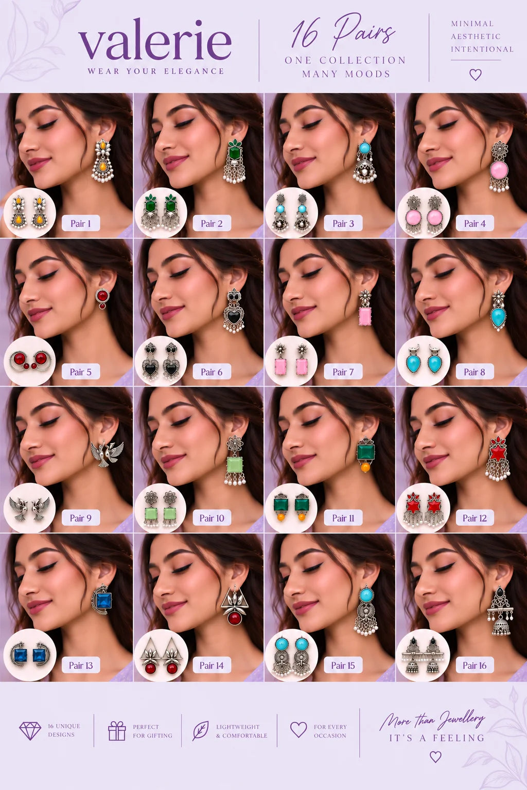Multicolor Oxidized Statement Earrings Collection – 16 Pairs