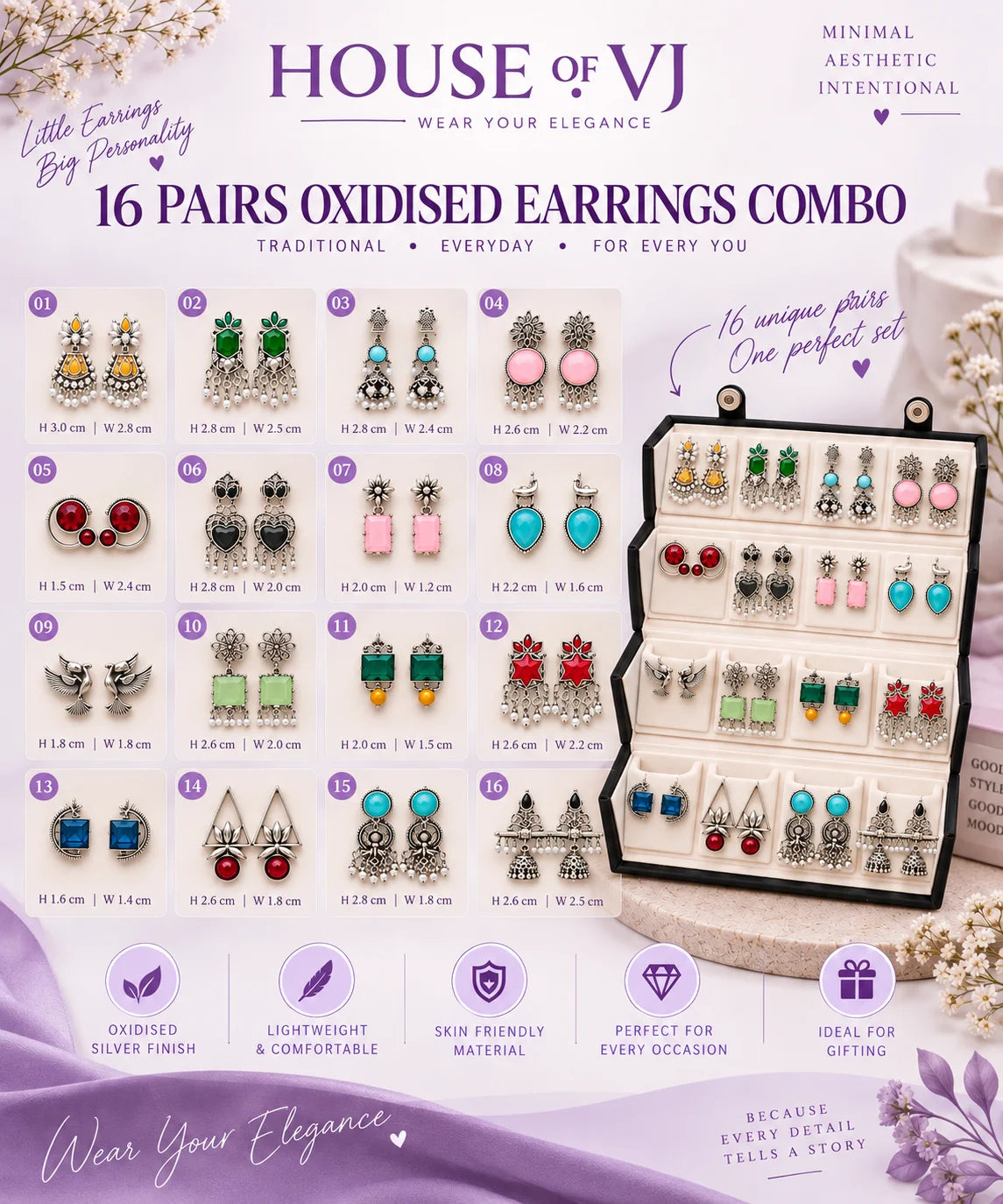 Multicolor Oxidized Statement Earrings Collection – 16 Pairs