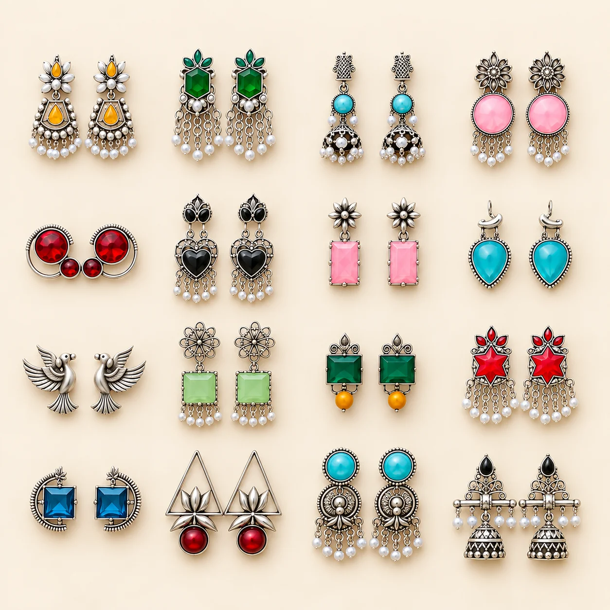 Multicolor Oxidized Statement Earrings Collection – 16 Pairs