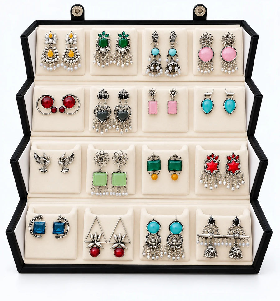 Multicolor Oxidized Statement Earrings Collection – 16 Pairs